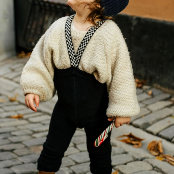 Silly Silas Stockholm Teddy Warmy Footless Tights with Braces (Black Check)