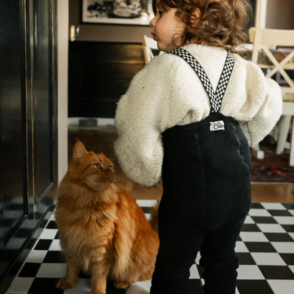 Silly Silas Stockholm Teddy Warmy Footless Tights with Braces (Black Check)