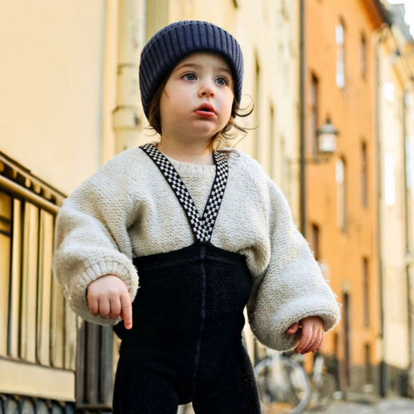 Silly Silas Stockholm Teddy Warmy Footless Tights with Braces (Black Check)