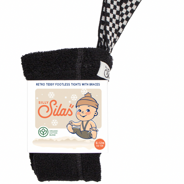 Silly Silas Stockholm Teddy Warmy Footless Tights with Braces (Black Check)