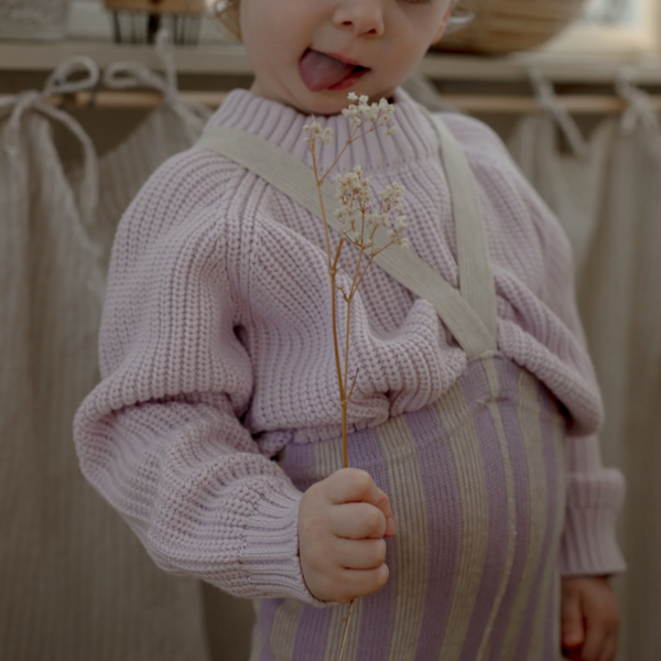 Silly Silas Footless Cotton Tights with Braces (Lavender + Cream Striped)