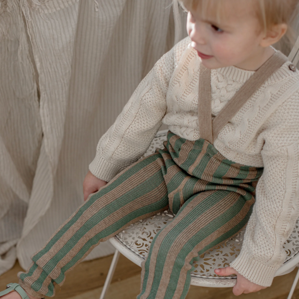 Silly Silas Footless Cotton Tights with Braces (Matcha + Peanut Striped)