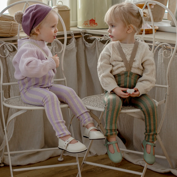 Silly Silas Footless Cotton Tights with Braces (Lavender + Cream Striped)