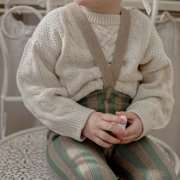 Silly Silas Footless Cotton Tights with Braces (Matcha + Peanut Striped)