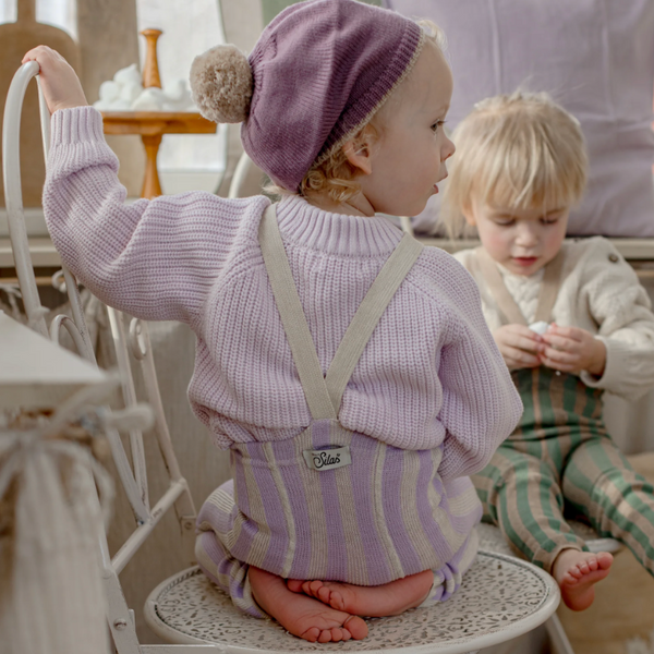 Silly Silas Footless Cotton Tights with Braces (Lavender + Cream Striped)