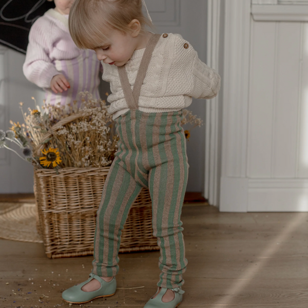 Silly Silas Footless Cotton Tights with Braces (Matcha + Peanut Striped)