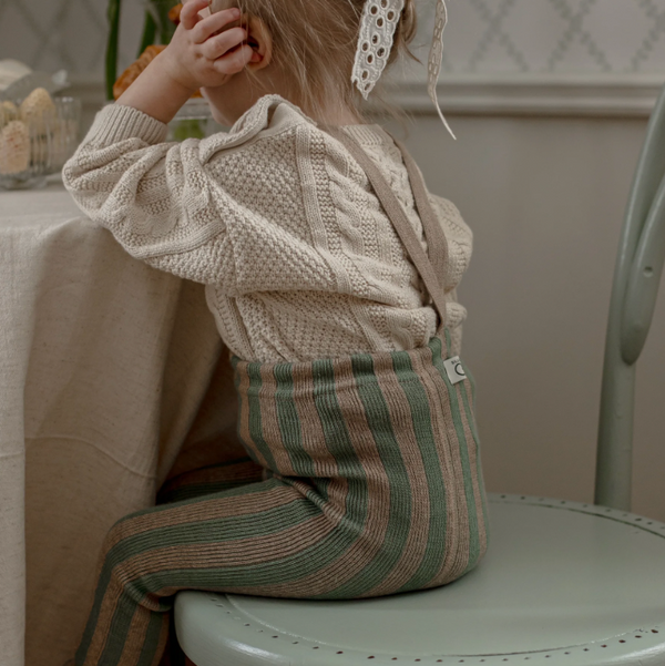 Silly Silas Footless Cotton Tights with Braces (Matcha + Peanut Striped)
