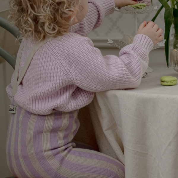 Silly Silas Footless Cotton Tights with Braces (Lavender + Cream Striped)