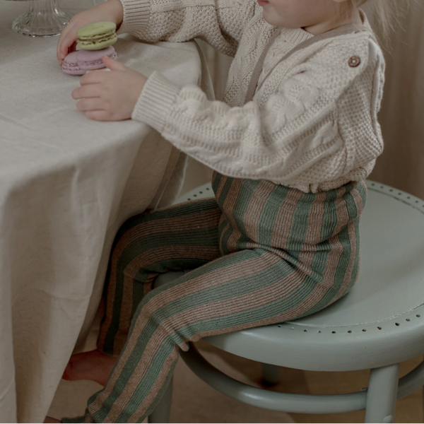 Silly Silas Footless Cotton Tights with Braces (Matcha + Peanut Striped)