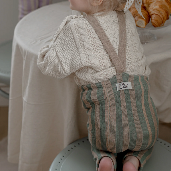 Silly Silas Footless Cotton Tights with Braces (Matcha + Peanut Striped)