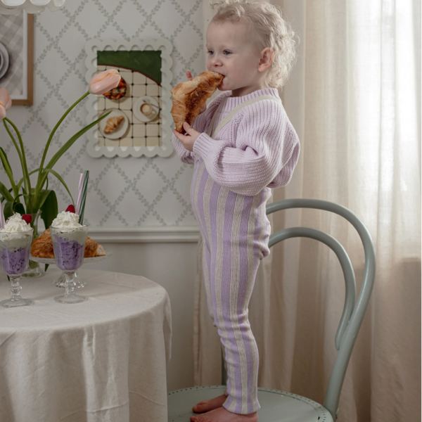 Silly Silas Footless Cotton Tights with Braces (Lavender + Cream Striped)
