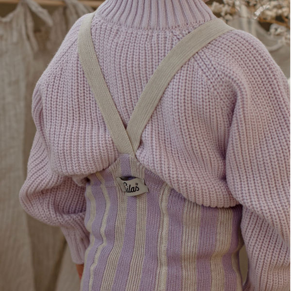 Silly Silas Footless Cotton Tights with Braces (Lavender + Cream Striped)