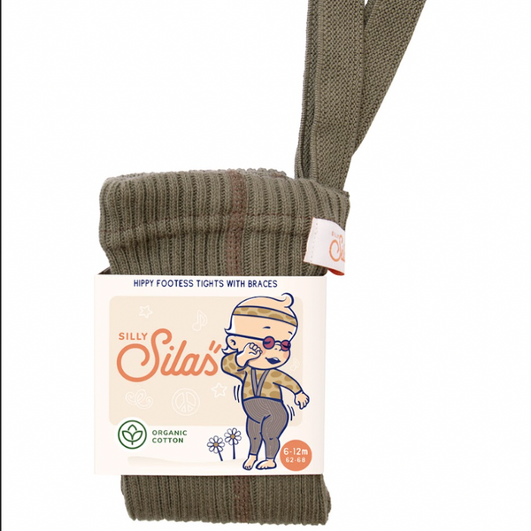 Silly Silas Footless Hippy Wide Rib Unisex Tights with Braces (Seaweed)