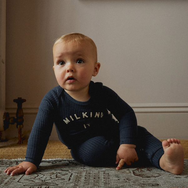 Milking It Cotton Rib Baby Onesie (Navy)