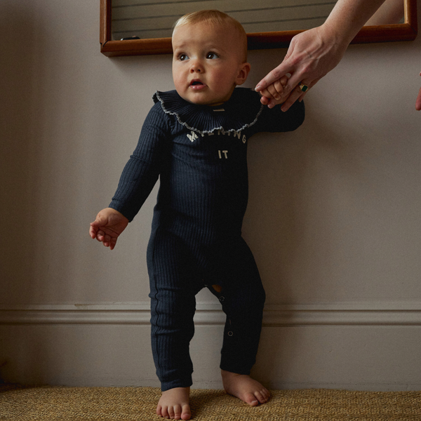 Milking It Cotton Rib Baby Onesie (Navy)