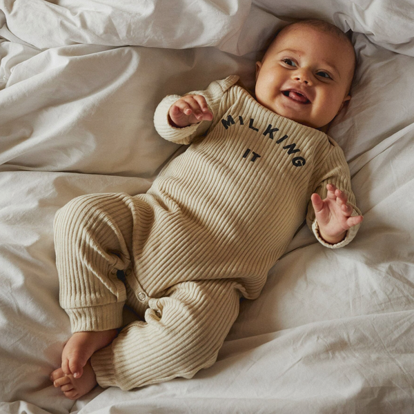 Milking It Rib Romper Onesie (Oatmeal)