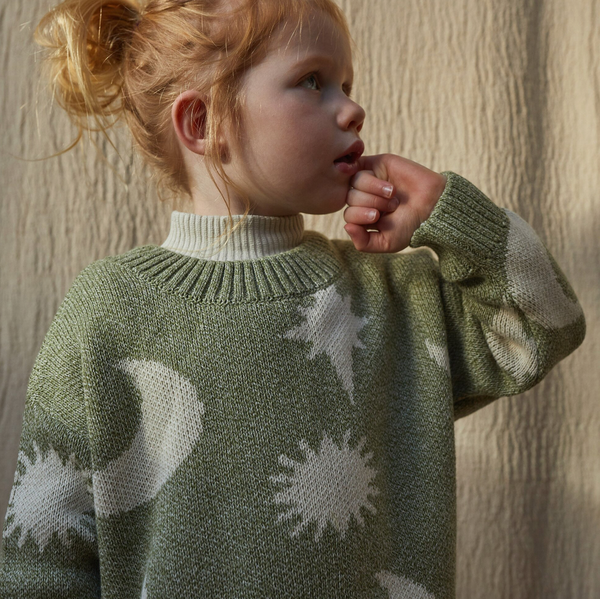 Cozmo Moon and Stars Intarsia Knit Sweater (Matcha)