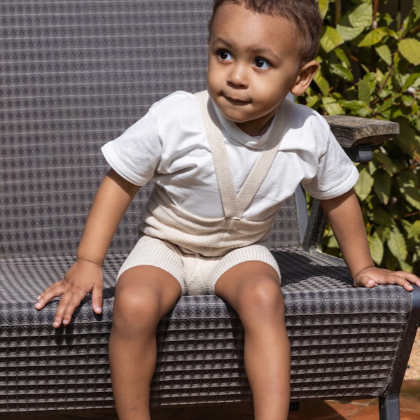 Silly Silas Unisex Shorty Rib Tights with Braces (Cream)