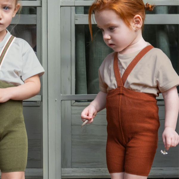 Silly Silas Unisex Shorty Rib Tights with Braces (Olive Stripe)