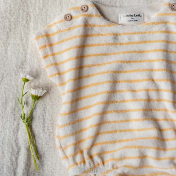 Romulo Stripe Terry Cotton Baby Romper (Peach)