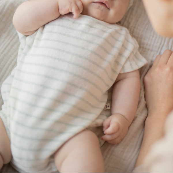 Romulo Stripe Terry Cotton Baby Romper (Pale Aqua)