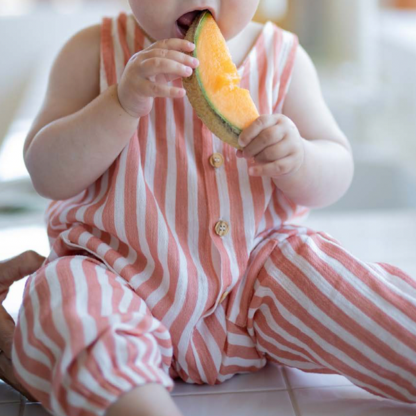 Inigo Stripe Cotton Baby Romper (Coral)