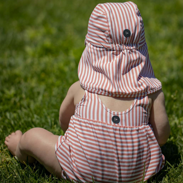 Bruno Striped Swim, Sun + Neck Protector Hat (Peach)