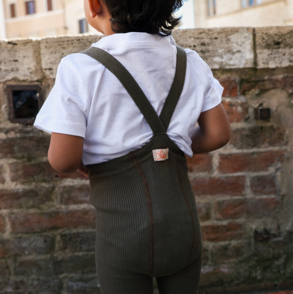 Silly Silas Unisex Shorty Rib Tights with Braces (Seaweed Brown)