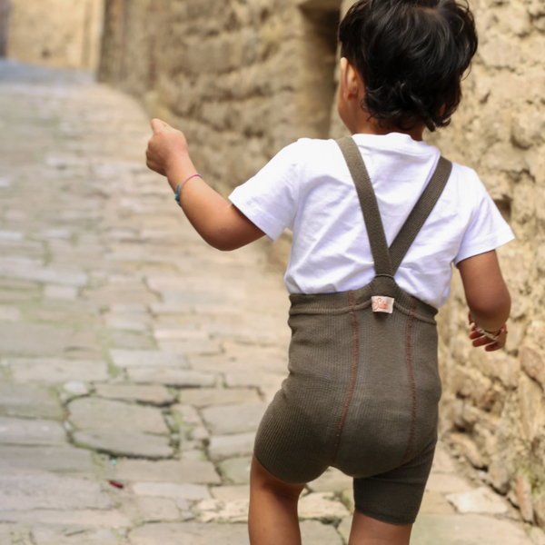 Silly Silas Unisex Shorty Rib Tights with Braces (Seaweed Brown)