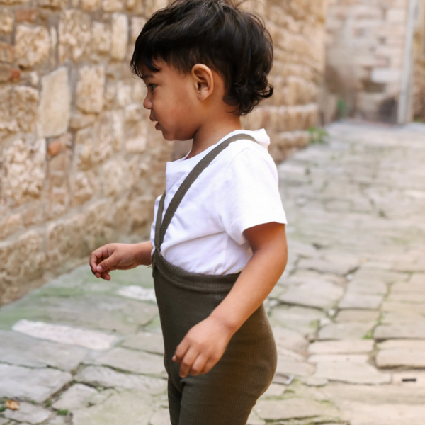 Silly Silas Unisex Shorty Rib Tights with Braces (Seaweed Brown)