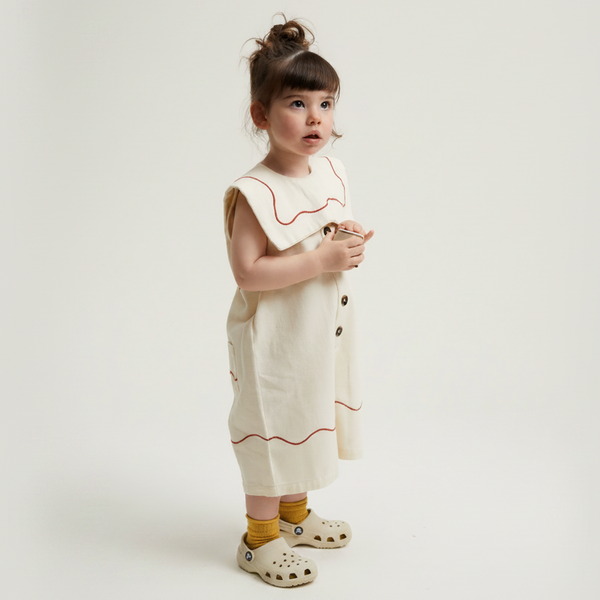 Cali Embroidered Sleeveless Vanilla Ripple Collared Overall
