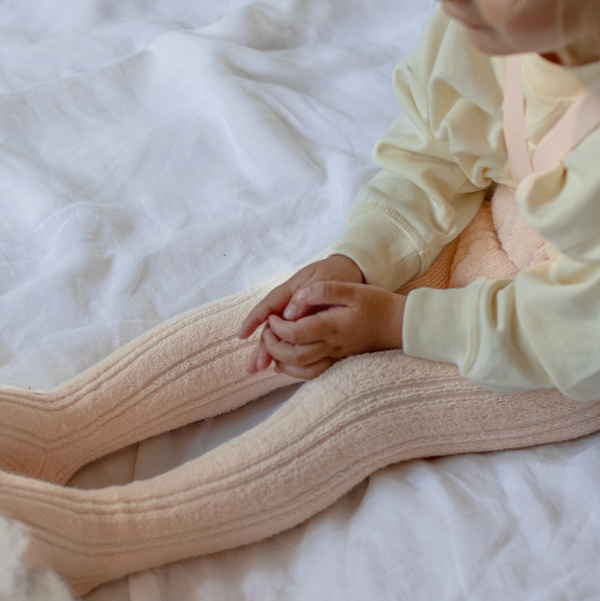 Silly Silas Soft Terry Rib Tights with Braces (Silky Peach)