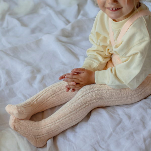 Silly Silas Soft Terry Rib Tights with Braces (Silky Peach)
