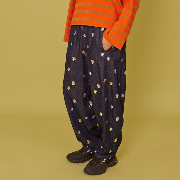 Adult Manu Embroidered Denim Barrel Leg Trousers