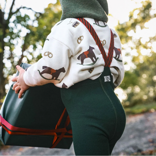 Silly Silas Festive Tights with Braces (Dark Forest Green)