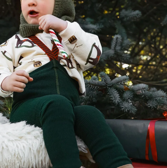 Silly Silas Festive Tights with Braces (Dark Forest Green)