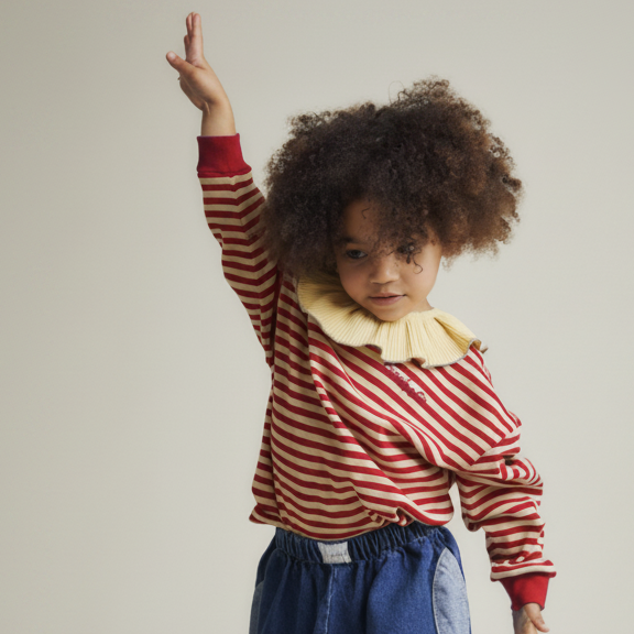 Jamie Crimson Stripe Cotton Long Sleeve Tee