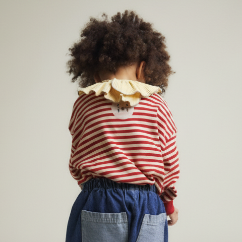 Jamie Crimson Stripe Cotton Long Sleeve Tee