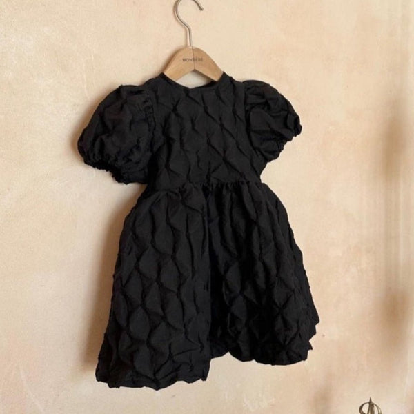 Cecyl Diamond Puff Sleeve Dress (Black)