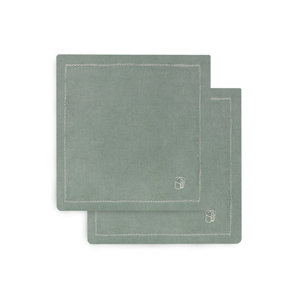 Embroidered Linen Napkins, Set of 2 (Pine Green)