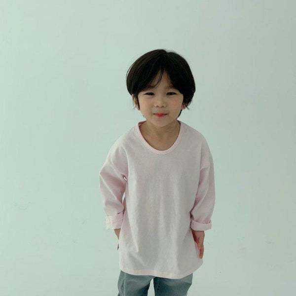 Rena Oversized Side Slit Long Sleeved T-Shirt (Pale Pink)
