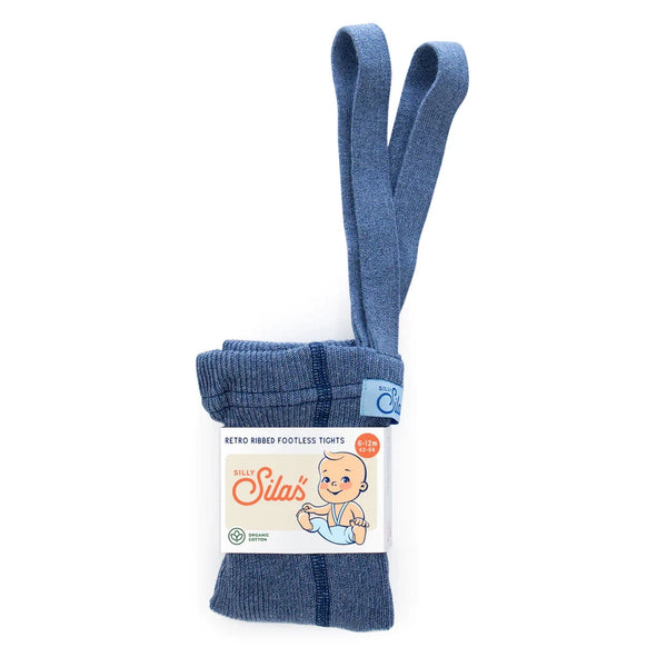 Silly Silas Footless Unisex Rib Tights with Braces (Steel Blue)
