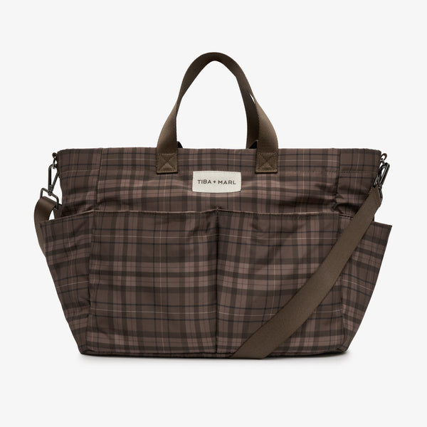 T+M Pocket Changing Bag Tote (Brown Tonal Tartan Print)