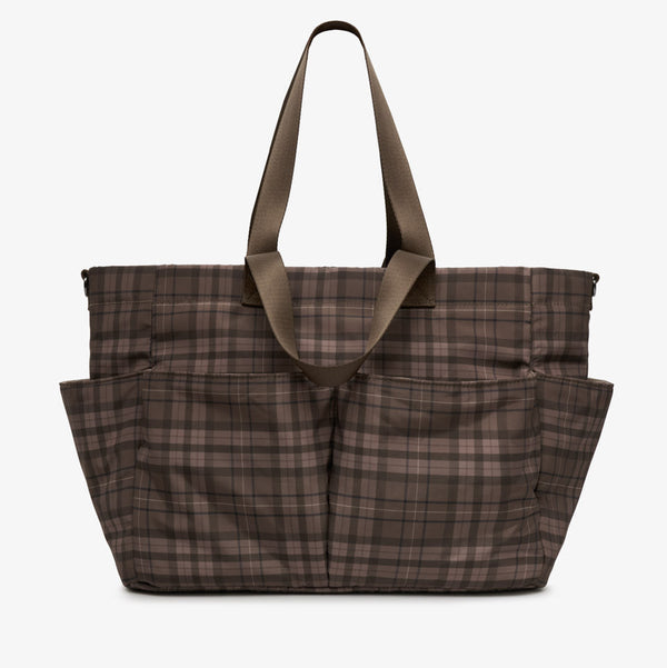 T+M Pocket Changing Bag Tote (Brown Tonal Tartan Print)