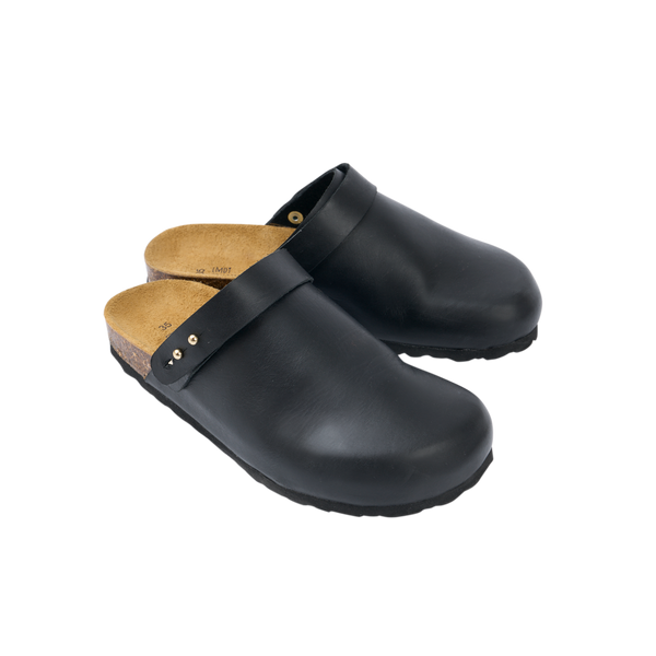 MAMA Leather Buckled Mules (Black)