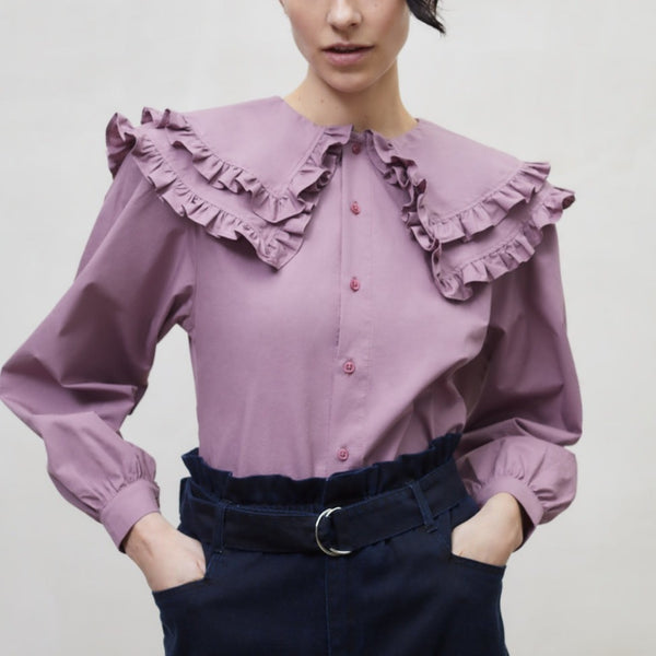 MAMA Jimena Frilled Statement Collar Shirt (Dusty Orchid)