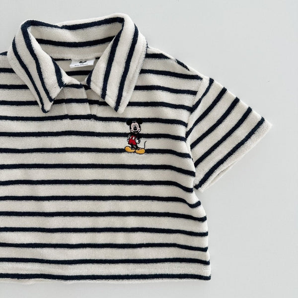 Mickey Mouse Towelling Striped Top (Navy)