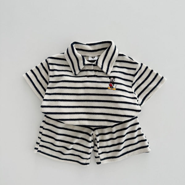 Mickey Mouse Towelling Striped Top (Navy)