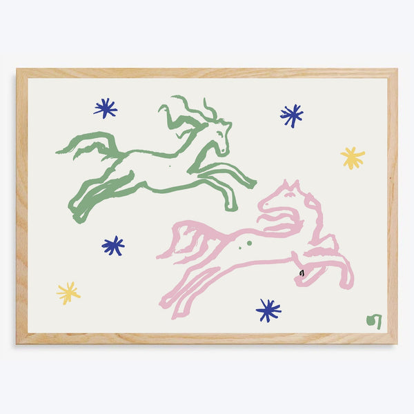 Pink & Green Horses Art Print