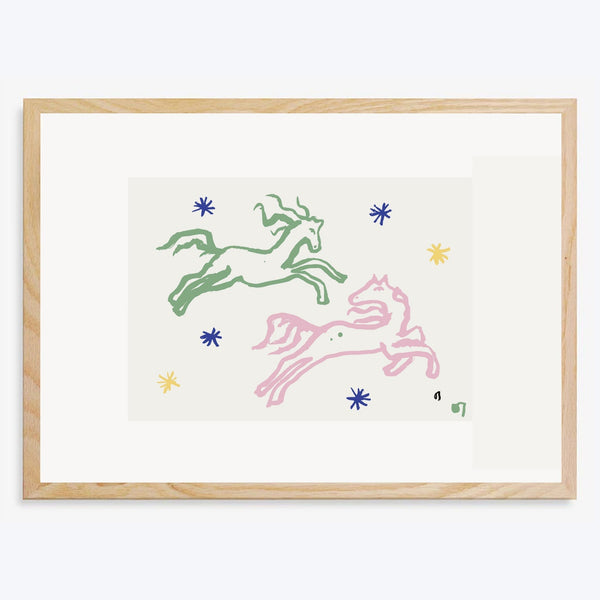 Pink & Green Horses Art Print